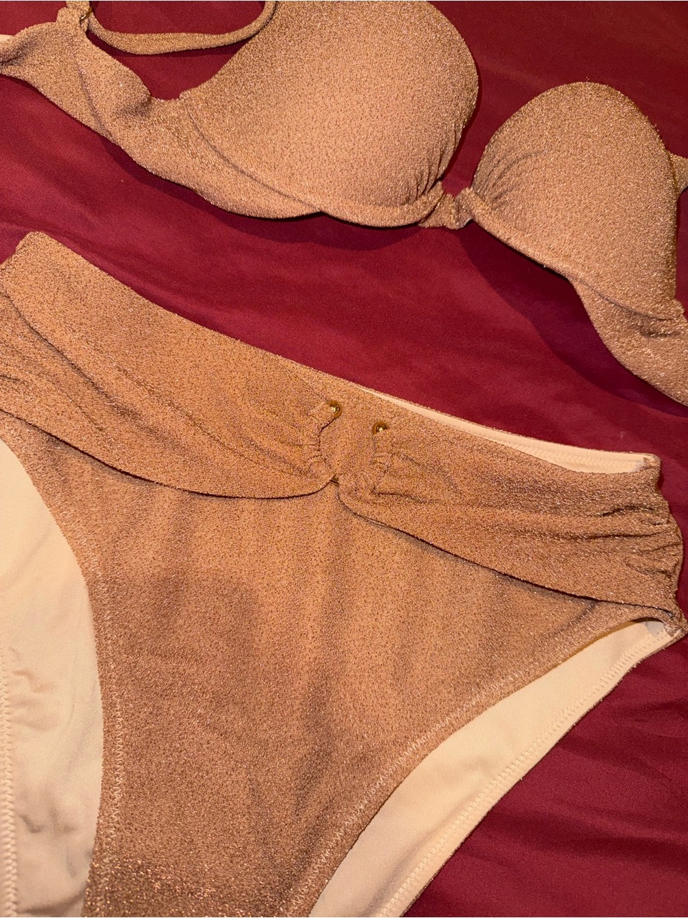 sparkly tan VS bikini Set - High-Waist Bottom & Padded Top